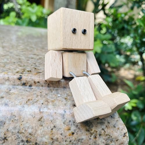 Wackelnder Holzfigur Männchen, Handgefertigter Auto Armaturenbrett-Dekor mit magnetischen Gesichtsausdrücken, tragbare bewegungsaktivierte Holzfigur, lustiger Wackelkopf Schreibtischschmuck (B-2) von JOAAZAR