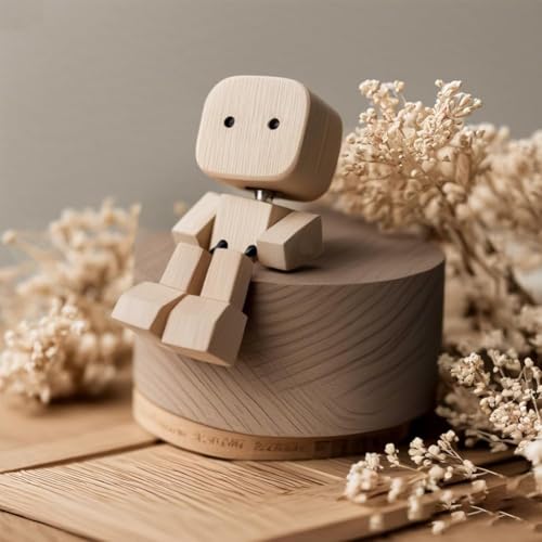 Wackelnder Holzfigur Männchen, Handgefertigter Auto Armaturenbrett-Dekor mit magnetischen Gesichtsausdrücken, tragbare bewegungsaktivierte Holzfigur, lustiger Wackelkopf Schreibtischschmuck (D-4) von JOAAZAR