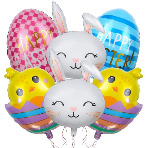JOAOXOK Oster-Folienballon-Set, Hasen- und Ei-Dekorationen mit 10 m Band, wiederverwendbare Mylar-Luftballons für Party-Girlande, Babyparty, Geburtstag, Heimdekoration, 6 Stück JOAOXOK Oster-Folienballon-Set, Hasen- und Ei-Dekorationen mit 10 m Band, wiederverwendbare Mylar-Luftballons für Party-Girlande, Babyparty, Geburtstag, Heimdekoration, 6 Stück von JOAOXOK