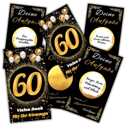 JOCERO – 60. Geburtstag Rubbelkarten für Erwachsene, 15 Selbstausfüllbare Rubbelkarten – Lustiges Partyspiel mit Aufgaben, Mutproben & Jubiläumsspiel, Geschenkidee für Gäste von JOCERO
