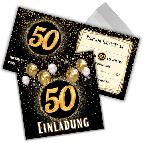 JOCERO Einladungskarten 50. Geburtstag – 12 Stück mit Umschlägen – Quadratisch 12x12 cm – Einladungen zum 50. Geburtstag für Männer & Frauen von JOCERO
