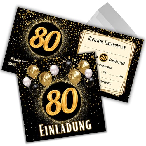 JOCERO Einladungskarten 80. Geburtstag – 12 Stück mit Umschlägen – Quadratisch 12x12 cm – Einladungen zum 80. Geburtstag für Männer & Frauen von JOCERO