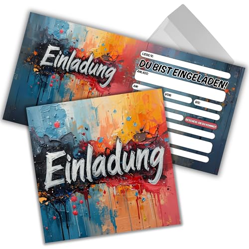 JOCERO Graffiti Einladungskarten Kindergeburtstag Junge & Mädchen I 12 Stück quadratisch 12x12 cm I Inkl. 12 weiße Umschläge I Einladungskarten Graffiti Splash Geburtstag von JOCERO