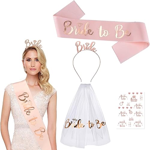 JOCXZI Brautaccessoires,Bride to Be Schärpe und Schleier, Frauen Junggesellinnenabschied Accessoires Weiß Braut Schleier JGA Schärpe Rosegold Stirnband Tiara,Roségoldener Stirnband-Tattoo-Aufkleber JOCXZI Brautaccessoires,Bride to Be Schärpe und Schleier, Frauen Junggesellinnenabschied Accessoires Weiß Braut Schleier JGA Schärpe Rosegold Stirnband Tiara,Roségoldener Stirnband-Tattoo-Aufkleber von JOCXZI