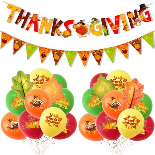 Thanksgiving Party Dekorationen Set mit Banner, Luftballons, 30,5 cm Latexballons, Papierkarten, orangefarbenes Band, Herbstthema Thanksgiving Party Dekorationen Set mit Banner, Luftballons, 30,5 cm Latexballons, Papierkarten, orangefarbenes Band, Herbstthema von JODIDI