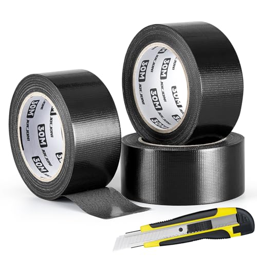 JOEJONI 3 Rollen Panzertape Extra Stark, 30mx50mm Wasserfestes Klebeband, Breites Gewebeklebeband mit Cuttermesser, Wasserdichtes Reparaturband für Reparaturen, Heimwerker, Handwerk, Innen- und Außen JOEJONI 3 Rollen Panzertape Extra Stark, 30mx50mm Wasserfestes Klebeband, Breites Gewebeklebeband mit Cuttermesser, Wasserdichtes Reparaturband für Reparaturen, Heimwerker, Handwerk, Innen- und Außen von JOEJONI