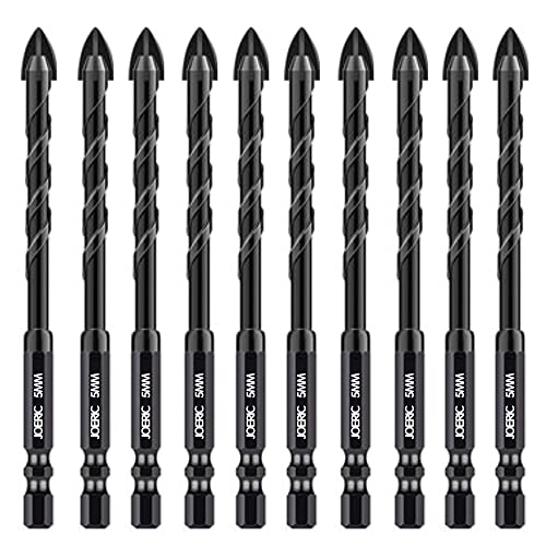 JOERIC 5 mm Betonbohrer-Set, 10 Stück, 3/16 Zoll Steinbohrer-Set, Keramik-Ziegelbohrer, industrielle Hartmetallspitze YG6X, Sechskantschaft für Glas, weiche Keramikfliesen, Spiegel, Kunststoff. von JOERIC