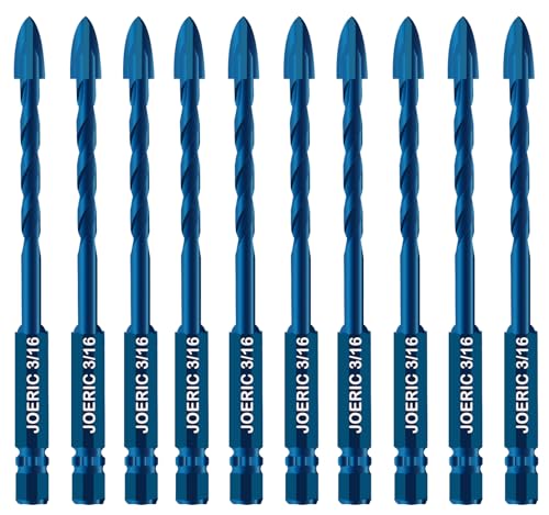 JOERIC Steinbohrer-Set, 3/16 Zoll, 10 Stück, 5 mm, Betonbohrer-Set, Keramikbohrer, Hartmetall für Keramik, Fliesen, Kunststoff, Wand, Ziegel, Zement, Beton, Holz mit Größe (blau) von JOERIC