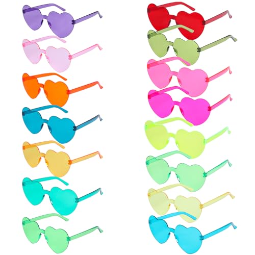 JOFONY 15 Stück Herzbrille,Randlose Sonnenbrillen,Farbe Herz Brille,Herzförmige Partybrille,Kostümzubehör für Karneval Strandparty Weihnachten von JOFONY