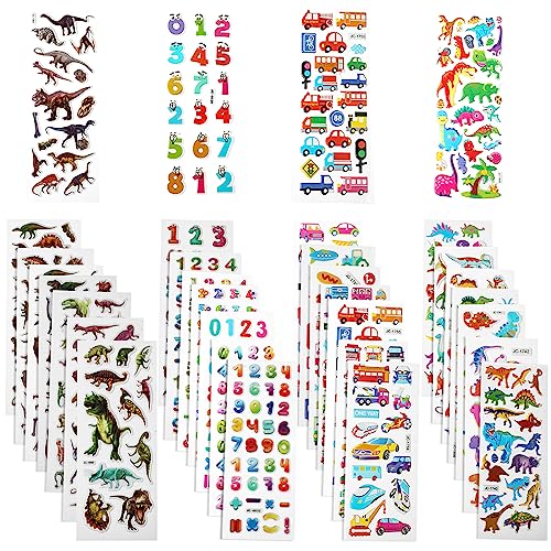 JOFONY 3D Aufkleber für Kinder, 32 Blätter Kinder Sticker,4 Stile Geschwollen Stickers für Scrapbooking DIY Klassenzimmer Prämien von JOFONY
