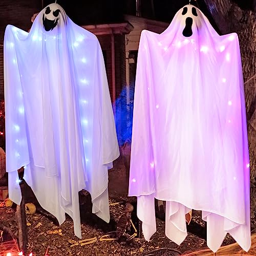 JOFONY Halloween Hängende Geister, 2 Stück Fliegende Geister,Weiß Geister Deko mit Lichtern,Halloween hängende Dekorationen für Halloween Themenpartys,Garten hängende Dekorationen JOFONY Halloween Hängende Geister, 2 Stück Fliegende Geister,Weiß Geister Deko mit Lichtern,Halloween hängende Dekorationen für Halloween Themenpartys,Garten hängende Dekorationen von JOFONY