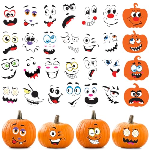 JOFONY Halloween Kürbis Aufkleber Set, Halloween Basteln Kinder mit 24 Kürbis und 24 Gesicht Sticker, Halloween Kürbis Deko für Party-Dekoration JOFONY Halloween Kürbis Aufkleber Set, Halloween Basteln Kinder mit 24 Kürbis und 24 Gesicht Sticker, Halloween Kürbis Deko für Party-Dekoration von JOFONY