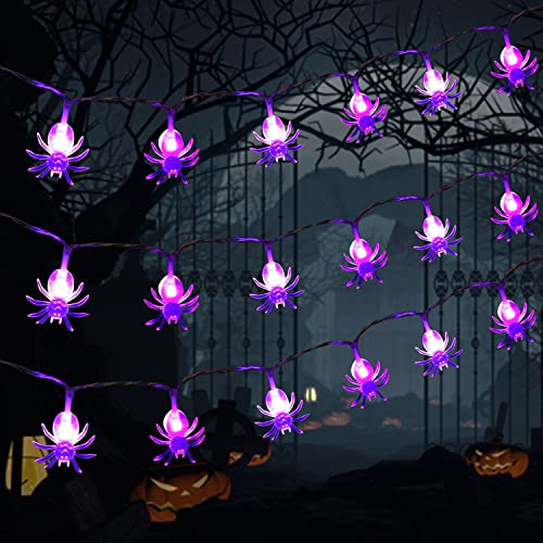JOFONY Halloween Spinne Lichterkette,Lila Lichter für Halloween Deko Innen-und Außenbereich,20 LEDs 2 Beleuchtungsmodi Batteriebetriebene von JOFONY