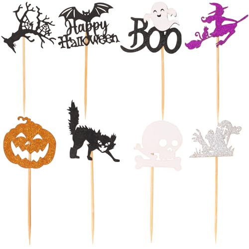 JOFONY Halloween Tortendeko 24 Stück, Glitzer Halloween Zahnstocher Flaggen Kuchendeko für Cupcake Toppers Geburtstag Party JOFONY Halloween Tortendeko 24 Stück, Glitzer Halloween Zahnstocher Flaggen Kuchendeko für Cupcake Toppers Geburtstag Party von JOFONY