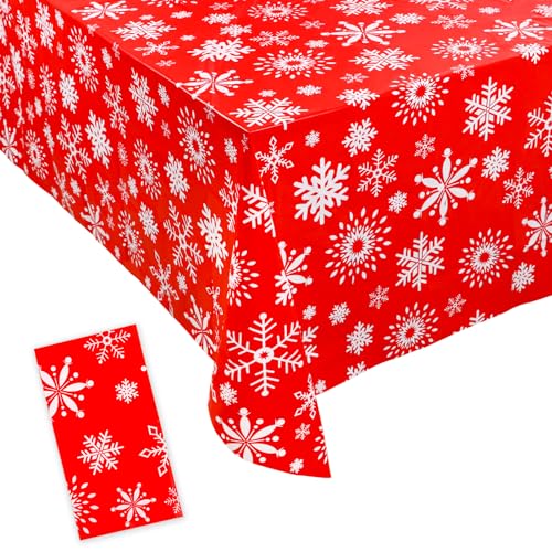 JOFONY Weihnachten Tischdecke,Schneeflocke Tischdecke,Rot Kunststoff Weihnachtstischdecke,Rechteck Partytischdecke für Weihnachtsessen Esstische Picknicks Innen Außenbereich,137 x 274cm JOFONY Weihnachten Tischdecke,Schneeflocke Tischdecke,Rot Kunststoff Weihnachtstischdecke,Rechteck Partytischdecke für Weihnachtsessen Esstische Picknicks Innen Außenbereich,137 x 274cm von JOFONY