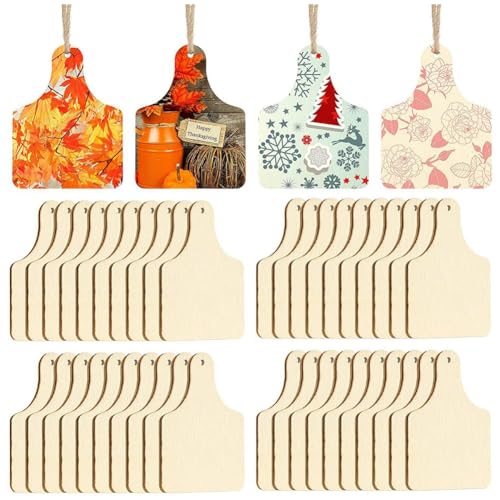 JOFUUM Holzkuhohrmarken Hangtag DIY Unvollendete Holzetiketten Dekoration für Bastelarbeiten zum Aufhängen von JOFUUM