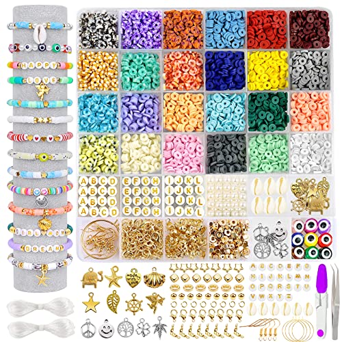 JOICEE 4400 Stück Tonperlen für Armbandherstellung, Freundschaftsarmband-Perlen, flache adrette Perlen für Schmuck, Halsketten, Ohrringe, ästhetische Boho-Tonperlen mit Charms, Geschenke für JOICEE 4400 Stück Tonperlen für Armbandherstellung, Freundschaftsarmband-Perlen, flache adrette Perlen für Schmuck, Halsketten, Ohrringe, ästhetische Boho-Tonperlen mit Charms, Geschenke für von JOICEE