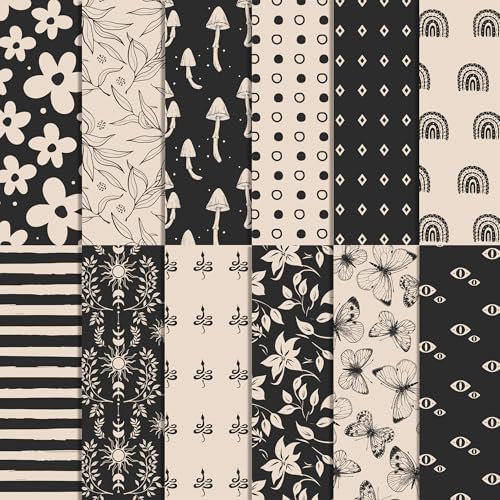 24 Blatt Boho gemustertes Scrapbook-Papier, Schwarz Beige, doppelseitiges dekoratives Papier für Handbuch, Zeitschriften, Alben, Basteln von JOINFANXIN
