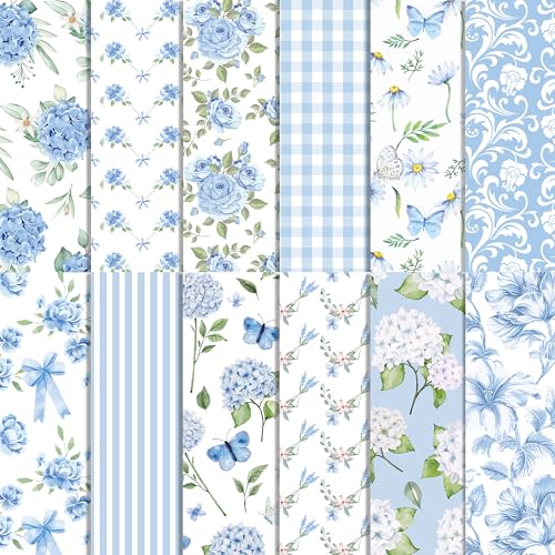 24 Blatt Hortensien gemustertes Scrapbook-Papier, blaue Blumen, doppelseitig, dekorativer Karton für Handbuch, Zeitschriften, Alben, Basteln von JOINFANXIN