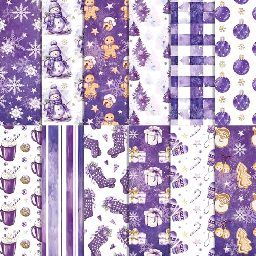 24 Blatt Weihnachten Lila Dekoratives Papier Schneeflocken Schneemann Xmas Drucke Doppelseitig Gemustert Scrapbook Papierblöcke DIY Kartenherstellung Album Journal Dekoration 30 x 30 cm von JOINFANXIN