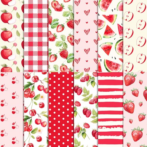 24 Obst gemustertes Scrapbook-Papier, Wassermelone, Apfel, Erdbeere, doppelseitig, dekoratives Bastelpapier für Handbuch, Magazin, Alben von JOINFANXIN