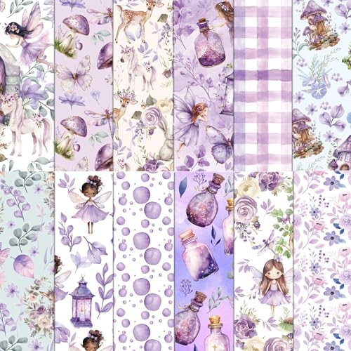 24 Stück Feen-Scrapbook-Papierblock, violettes Pilzhaus, doppelseitig, dekoratives Papier für selbstgemachte Kunst, Kartenherstellung, Scrapbook-Album-Dekoration von JOINFANXIN