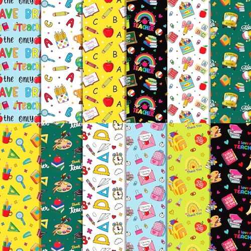 Doppelseitiges Scrapbook-Papierblock, Dankeschön, Lehrer, Schulbedarf, Cartoon, dekoratives Papier für Kartenherstellung, Kunstalbum, Basteln, 24 Stück von JOINFANXIN
