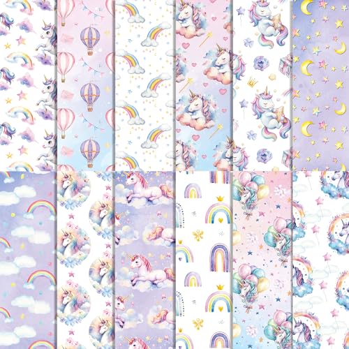 Einhorn-Scrapbook-Papierblock, Heißluftballon-Regenbogen, doppelseitig, dekoratives Papier für selbstgemachte Kunst, Kartenherstellung, Scrapbook-Album-Dekoration, 24 Stück von JOINFANXIN