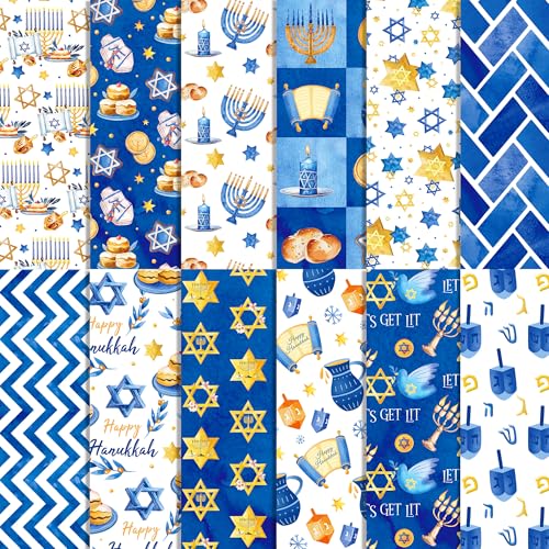 Hanukkah-Themen-Scrapbook-Papierblock, Stern-Kerzenmuster, dekoratives Papier, doppelseitiges Bastelpapier für DIY-Hintergrund, Kartenherstellung, Zubehör, 24 Blatt von JOINFANXIN