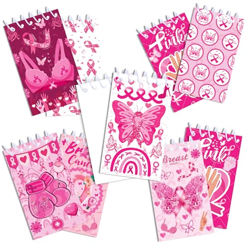 JOINFANXIN 24 Pack Pink Ribbon NotePads, Breast Cancer Themed Spiral Pocket Notebook, Small Writing Paper School Office Household Supplies von JOINFANXIN