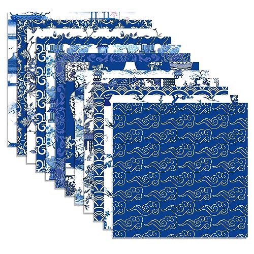 JOINFANXIN Chinesisches blau-weißes Porzellan-Scrapbook-Papierblock, doppelseitiges Decopodge-Papier für Scrapbooking, DIY, dekorativer Hintergrund, Kartenherstellung, 24 Stück von JOINFANXIN