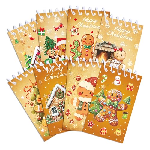 Mini-Notizbücher mit Lebkuchenmann-Design, Spiralbindung, Kraft-Schneeflocken, kleiner Mini-Notizblock, Muster, DIY für Frohe Weihnachten, Party, Winter, Schule, Party, Belohnungen, Zubehör, 8 Stück Mini-Notizbücher mit Lebkuchenmann-Design, Spiralbindung, Kraft-Schneeflocken, kleiner Mini-Notizblock, Muster, DIY für Frohe Weihnachten, Party, Winter, Schule, Party, Belohnungen, Zubehör, 8 Stück von JOINFANXIN