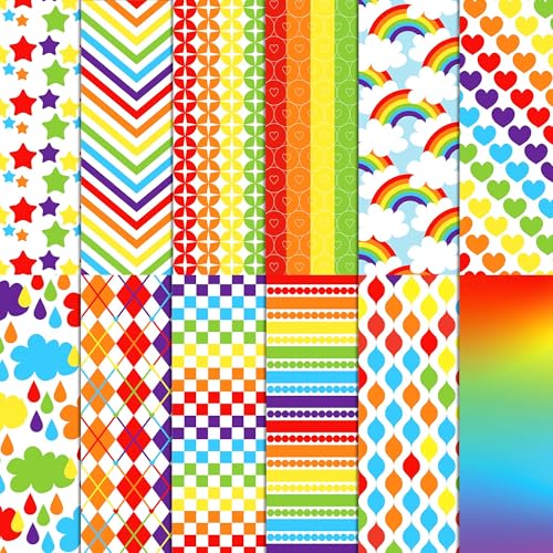 Regenbogen-Scrapbook-Papierblock, buntes dekoratives Papier, doppelseitiges Bastelpapier für selbstgemachte Kartenherstellung, Albumdekoration, 30 x 30 cm, 24 Blatt von JOINFANXIN