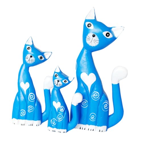 JOINPAYA 1 Satz Gemalte Kätzchen-Ornamente Plüschtiere Figur Stickig Familie Der Waldkatzen Kunsthandwerk Zu Hause Desktop-kunsthandwerk Statuen Der Katzenfamilie Holz Blue von JOINPAYA