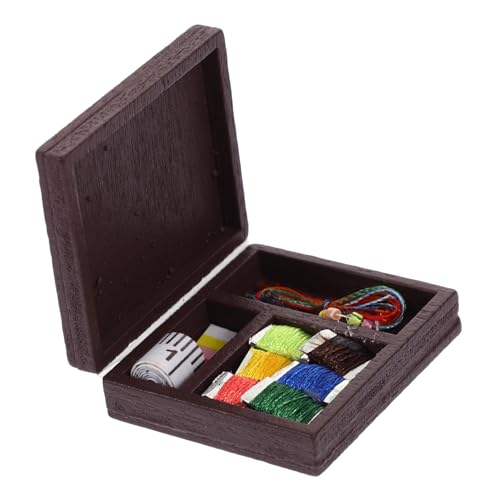 JOINPAYA 1 Satz Puppenhaus Nähkästchen Miniatur Nähen Kind Puppenzubehör Mini - Zubehör Für Puppenhäuser Mini-hausbedarf Mini-hausverzierung Zarte Mini-hausdekoration Holz Dark Brown von JOINPAYA
