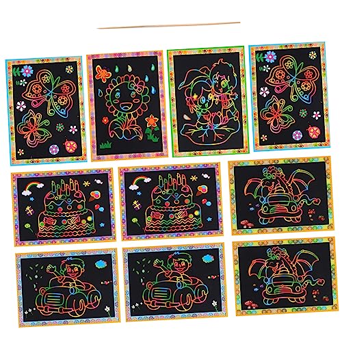 JOINPAYA 10 Stück Kratzbuch Handbemalte Rubbelkarten Rubbel Malspielzeug DIY Karten Rubbelkarten Kunsthandwerk Zeichnen Graffiti Kratzmalerei Spielzeugpapier von JOINPAYA