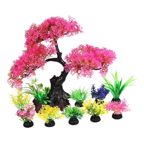 JOINPAYA 10 Stück Wassergras Kunststoffgras Kiefer Aquarium Aquarienlandschaftsbaum klein Fisch Tank Dekoration Dekorationspflanzen für Aquarien Künstliche Pflanze Fischtank Plastik Rosa von JOINPAYA