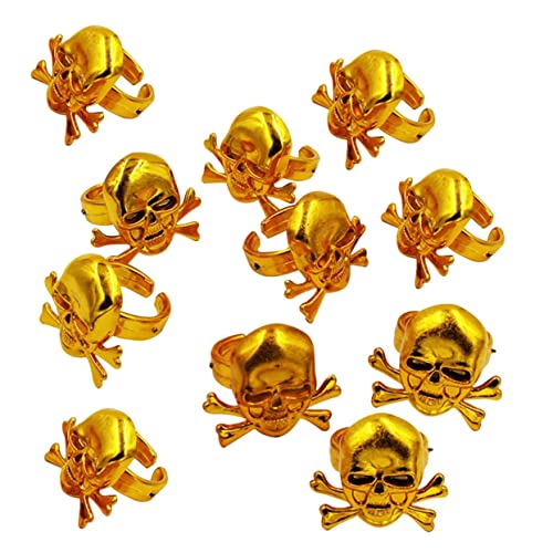 JOINPAYA 12 Stück Teiliges Piratenringe Goldfarbene Schädel Ringe Halloween Kostüm Party Deko Verstellbar Piraten Schmuck Requisiten für Jungen und Mädchen von JOINPAYA