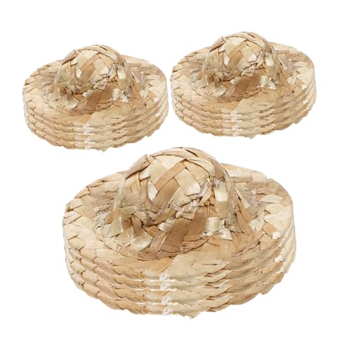 JOINPAYA 12 Stück geflochtener Strohhut winzig Basteln Mini Party gewebter Hut Schlüssel Puppenhut DIY Puppenzubehör DIY Handwerk Strohhüte kleine hüte kreative Hutverzierung Beige von JOINPAYA