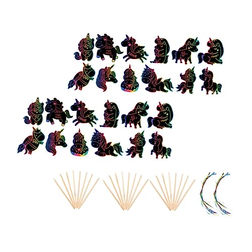 JOINPAYA 2 Sätze Einhorn kratzen seidenband ribbon Malstift Set für zeichenstift kettelstifte Schmierpapier handbemalte Rubbelkarten Kratzbilder DIY karten Holzstock von JOINPAYA