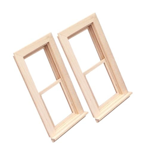 JOINPAYA 2 Stück Puppenhausmöbel Puppenhaus Bilderrahmen Miniatur Hauszubehör Puppenhaus Baumaterial Puppenhausfenster Miniatur Puppenhaus Zubehör Holz Khaki von JOINPAYA