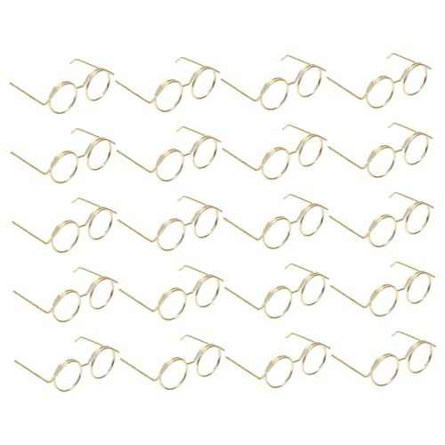 JOINPAYA 20 Stück Metallbrille Brille Zum Anziehen Der Puppe Brillenrequisiten Zum Anziehen Puppengläser Zum Basteln Puppengläser Zur Dekoration Puppenbrille Mini-Brille Golden von JOINPAYA