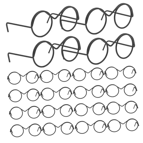 JOINPAYA 20 Stück Puppe Mini-Brille Aus Metall Minibrille Für Puppen Puppenkleid Runde Puppenbrille Mit Rand Miniatur Puppenauge Puppen Minipuppenbrille Entzückende Mini-Brille Black von JOINPAYA