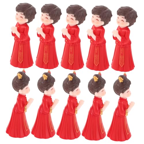 JOINPAYA 5 Paare Mikro-Landschaftsdekoration Chinesische Hochzeitspaarfiguren chinesische hochzeitstischdekoration Hochzeitsfiguren Kuchendekoration im chinesischen Stil PVC rot von JOINPAYA