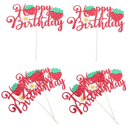 JOINPAYA 6 Stück Teiliges Erdbeer Cake Topper mit Glitzerndem Happy Birthday Banner Handgefertigte Party-deko für Shower Erster Geburtstag Vielseitige Kuchenaufsätze und Blumige Erdbeer von JOINPAYA