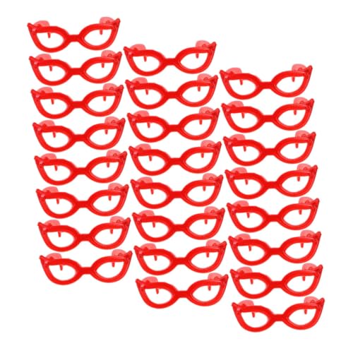 JOINPAYA 60 Stück Mini-Brille Miniatur Puppe Gläser Kleine Aus Kunststoff Brillenrequisiten Zum Anziehen Modische Brillendekore Dekorative Glasdekore Plastik Rot von JOINPAYA