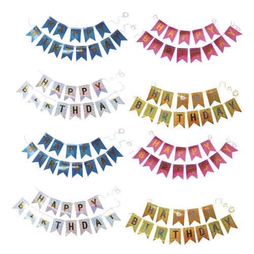 JOINPAYA 8 Sätze Teiliges Happy Birthday Banner Metallisch Schimmernde Spiegel-fähnchen Bunte Folien-girlande in Gold Silber Hellblau und Rosa Vielseitige Party-dekoration für Innenräume von JOINPAYA