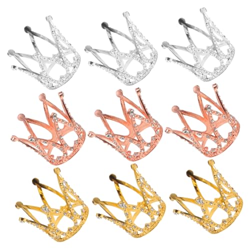 JOINPAYA 9 Stück Teiliges Prinzessin Cake Topper Mini Kronen Cupcake Dekorationen mit Funkelnden Strasssteinen Gold-silber-roségoldfarben für Kindergeburtstag und Hochzeit von JOINPAYA