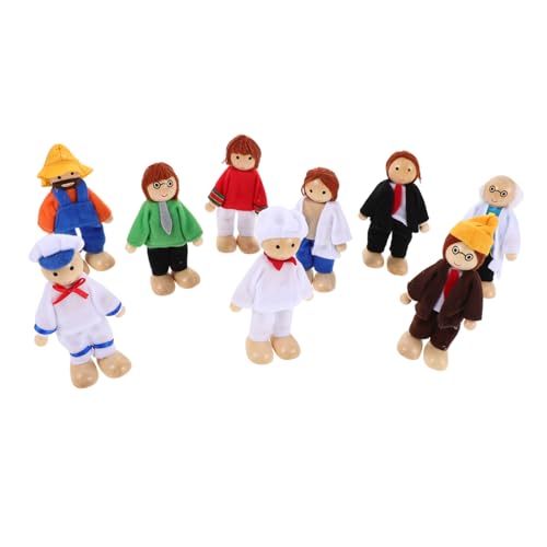 JOINPAYA 9 Teiliges Holzpuppen Spielhaus Holz Actionfiguren Rollenspielfiguren Biegsame Holzfiguren Vorschul Rollenspielspielzeug Familienpuppen Spielset Holzpuppenhaus Menschen von JOINPAYA