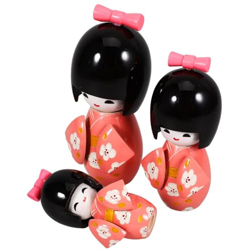 JOINPAYA Japanisches Kimono-Puppen-Set 3-teilig Holzhandwerk Traditionelles Kompaktes Schreibtisch- von JOINPAYA